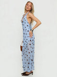 Oralee Halter Sheer Maxi Dress Blue Polka Dot