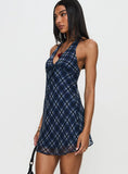 Laraline Halter Mini Dress Navy Check