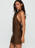 A list Halter Cowl Neck Mini Dress Chocolate