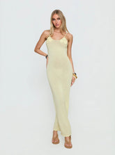 Cinderella Knit Floral Detail Maxi Dress Lemon Yellow