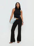 Louder Please Tie Side Straight Leg Pants Black Pinstripe
