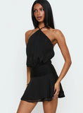 Rozario Chiffon Halter Mini Dress Black Silver