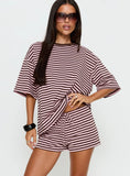 Settle Down Tie Shorts Pink Brown Stripe