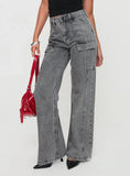 Chad High Rise Flared Cargo Jeans Washed Grey