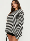 Settle Down Long Sleeve Top Black White Stripe Curve