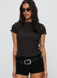 Romelle Shirred Top Black Brown Plaid