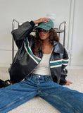 Goldsmith Faux Leather Bomber Jacket Black Green