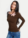 Double Back Floral Cut Out Long Sleeve Top Chocolate Pink