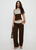 Past Life Fold Over Waistband Pant Brown Stripe