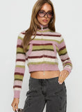 Keeva Zip Through Knit Jumper Pink Green Stripe