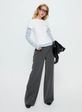Caisey Layered Long Sleeve Top White Blue Stripe