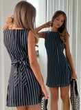 Alfalfa Shift Mini Dress Brown Blue Stripe