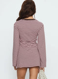 Lulolah Long Sleeve Mini Dress Chocolate Pink Stripe