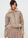 Henessy Faux Leather Jacket Beige
