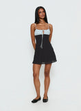 Rylann Contrast Tie Detail Mini Dress Navy Blue Polka
