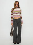 Keeva Zip Through Knit Jumper Pink Green Stripe