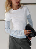 Caisey Layered Long Sleeve Top White Blue Stripe