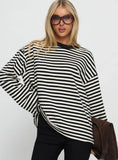 Settle Down Long Sleeve Top Black White Stripe
