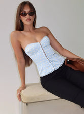 Jazzy Strapless Corset Top Blue Lemon Polka