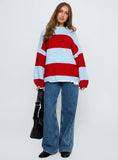 Bastien Crew Neck Knit Sweater Blue Red