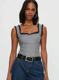 Trustfund Lace Trim Bodysuit Black White Check
