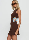 Shelbi Keyhole Boatneck Mini Dress Brown Blue