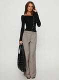 Jillianna Button Detail Off Shoulder Top Black