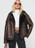 Nunez Faux Leather Jacket Washed Brown Black