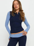 Kobee Jersey Long Sleeve Layering Top Navy Light Blue