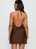 A list Halter Cowl Neck Mini Dress Chocolate