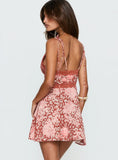 Orithia Lace Trim Playsuit Red Pink Leopard