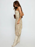 Cambria Strapless Scarf Midi Dress Yellow Check