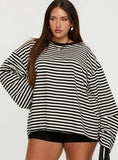 Settle Down Long Sleeve Top Black White Stripe Curve