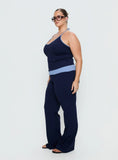 Kobee Jersey Flare Pants Navy Light Blue Curve