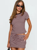 Settle Down Baby Tee Pink Brown Stripe