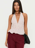 Perpetua Halter Neck Top Red White Stripe