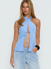 Sensational Cross Front Tie Detail Top Blue Stripe