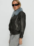 Brittanni Fluffy Collar Jacket Black Blue