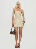 Delamere Mini Dress Yellow Brown Polka Dot