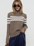 Bessemer Funnel Neck Knit Sweater Mocha Stripe