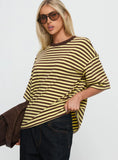 Settle Down Short Sleeve Top Yellow Brown Stripe