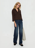 Taelynn 3 4 Sleeve Button Up Shirt Chocolate