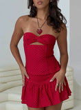 Kandee Twist Linen Blend Top Red Polka