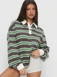 Tycen Polo Rugby Jumper Green Grey Stripe