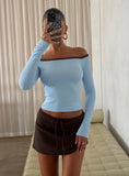 Baseline Off Shoulder Top Blue Brown
