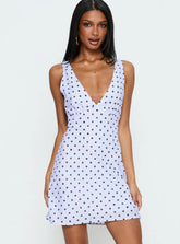 Nellie Mini Dress Blue Brown Polka Dot