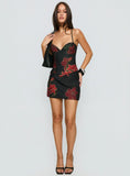 Julisa Corset Mini Dress Red Black Floral