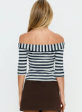 Shaylla Off Shoulder 3 4 Sleeve Top Blue Stripe