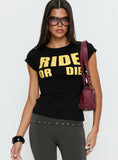 Ride Or Die Graphic Top Black Yellow
