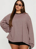 Settle Down Long Sleeve Top Pink Brown Stripe Curve